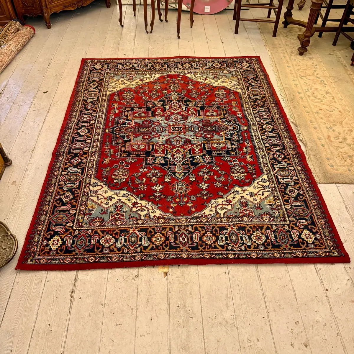 Vintage Persian Heriz-Style Rug With Central Medallion Pattern 1