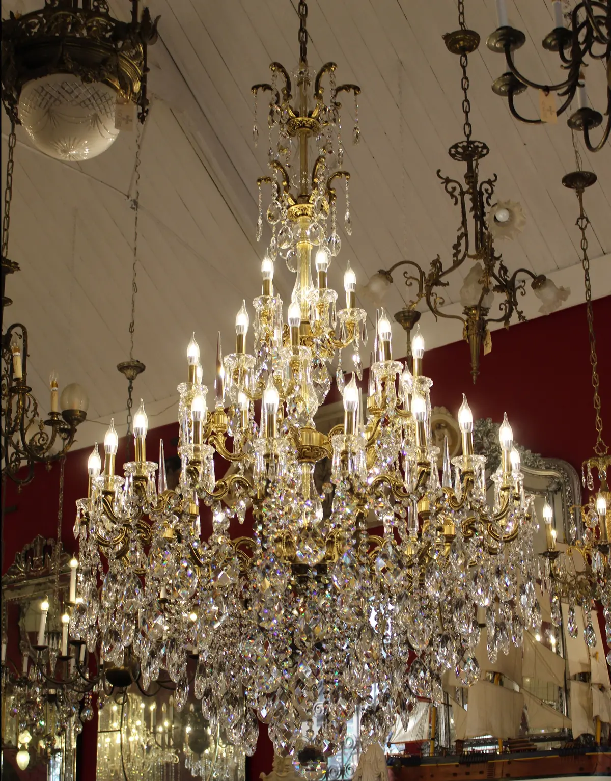 Very Large 45 Arm Brass And Crystal Chandelier 1