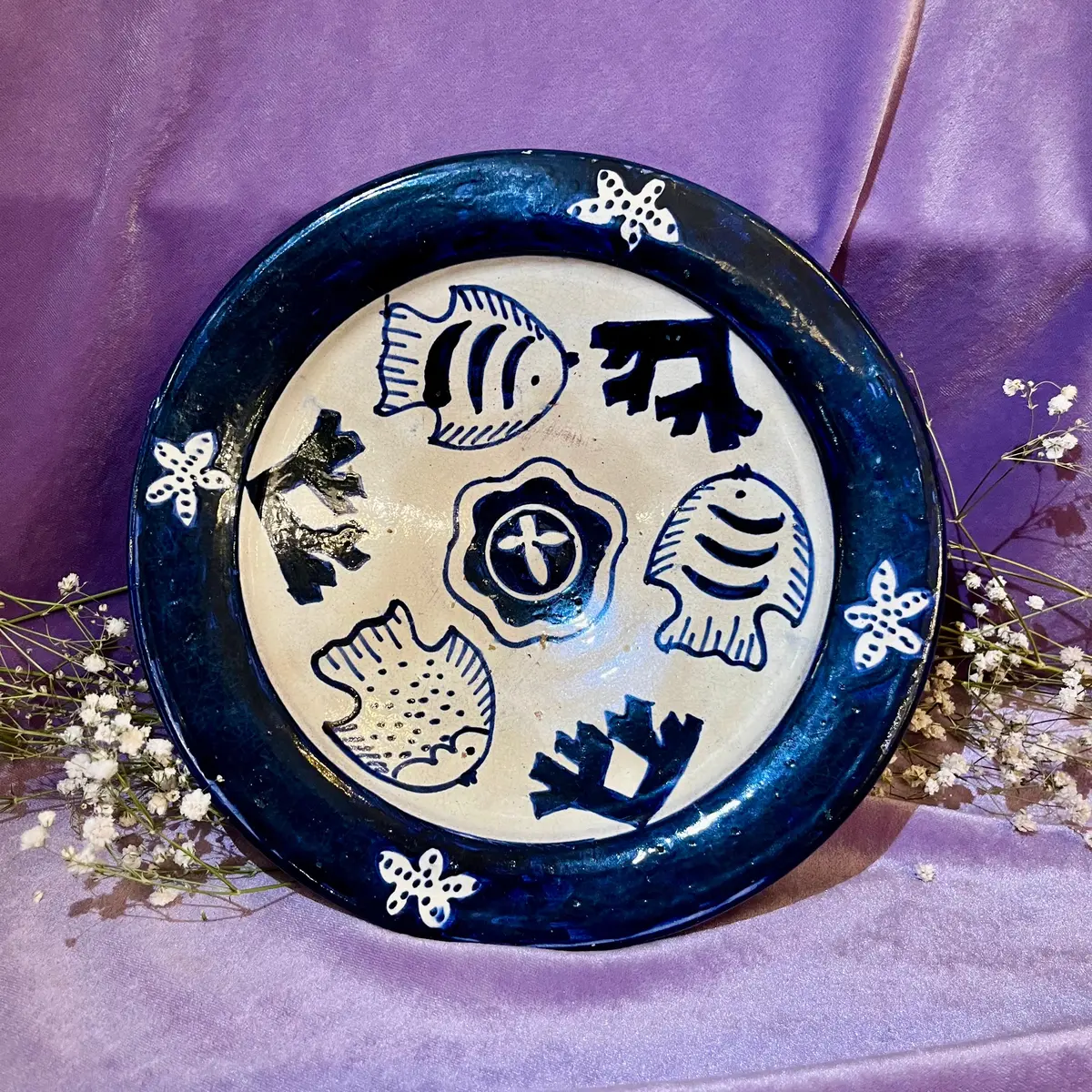 Hand-Painted Coastal Ceramic Plate - Sold 1