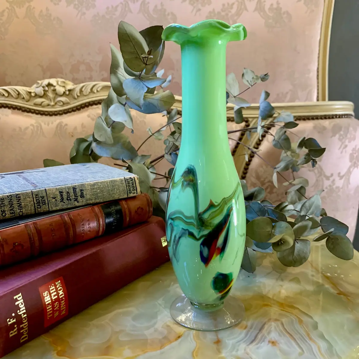 Pistachio Green With Colour Marbling Murano Vase - Sold 1
