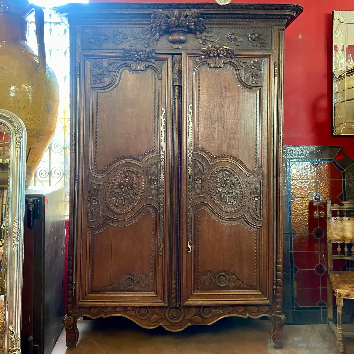French Louis Xiv Provincial Carved Oak Armoire, 19Th Century 1