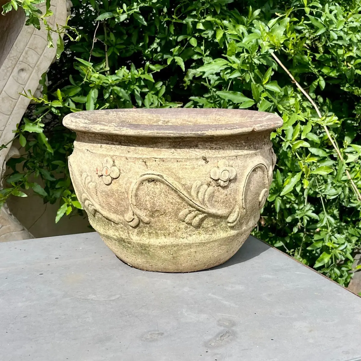 Terracotta Garden Pot With Floral Relief Motif - Sold 1