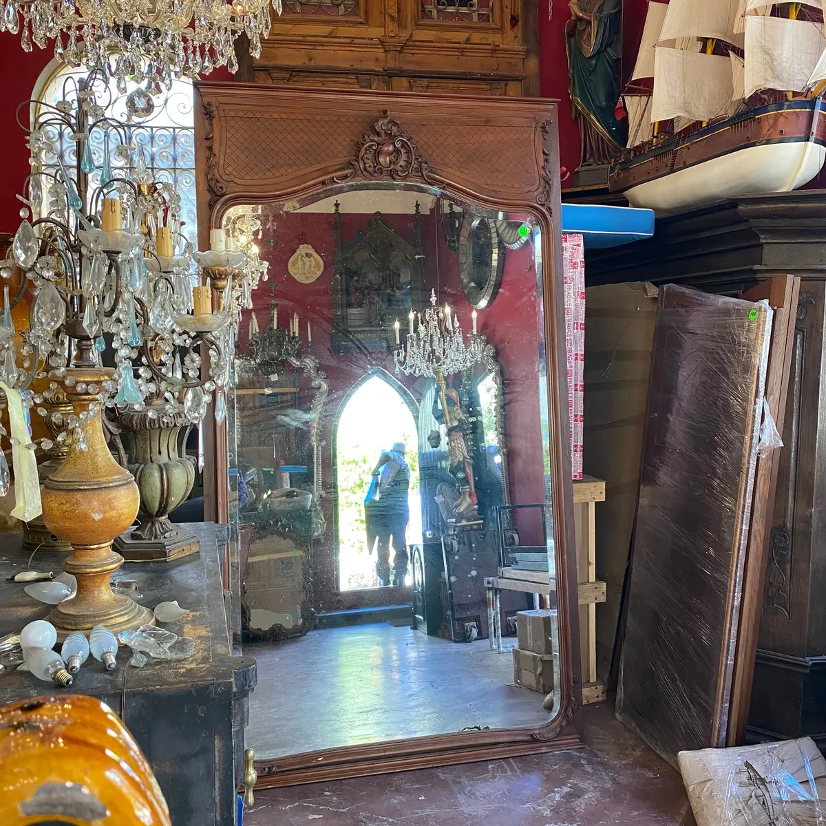 Very Large Antique Walnut Mirror - Sold 1