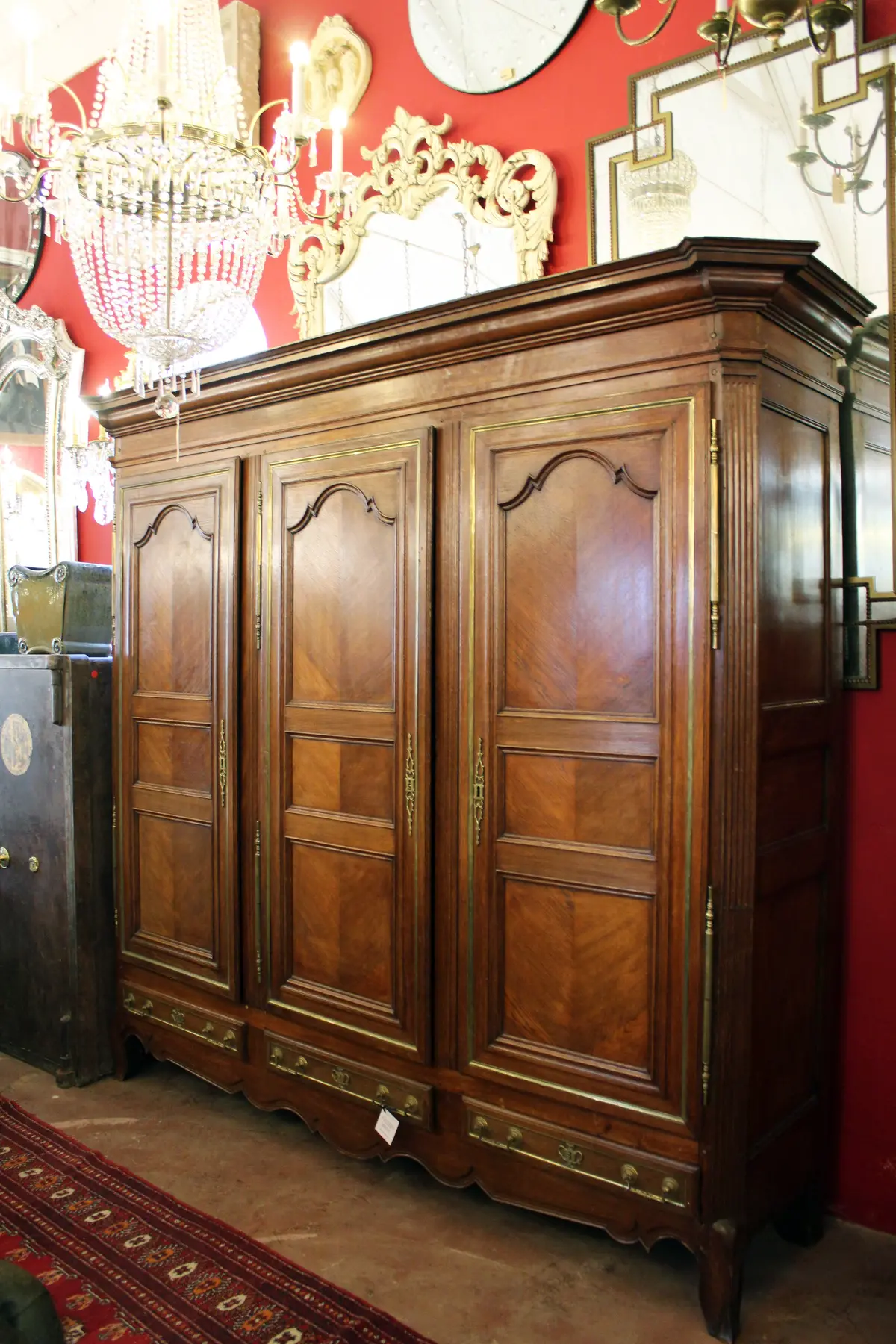 18Th Century French Oak Armoire With Magnificent Brass Detailing 1