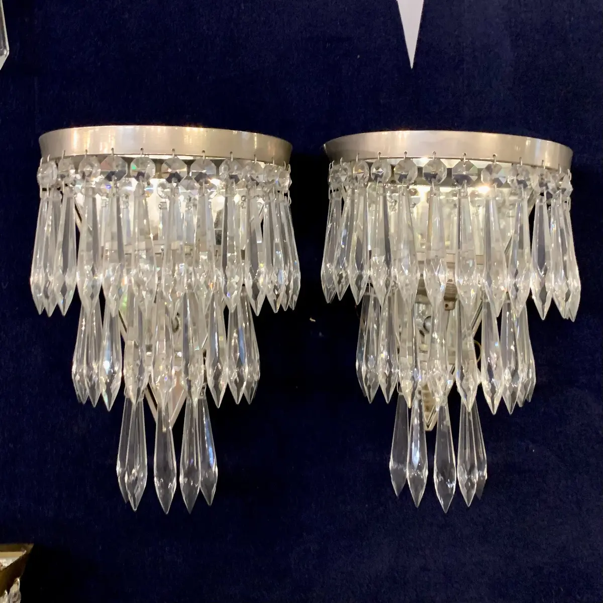 Beautiful Pair Of Nickel & Crystal Waterfall Sconce - Sold 1