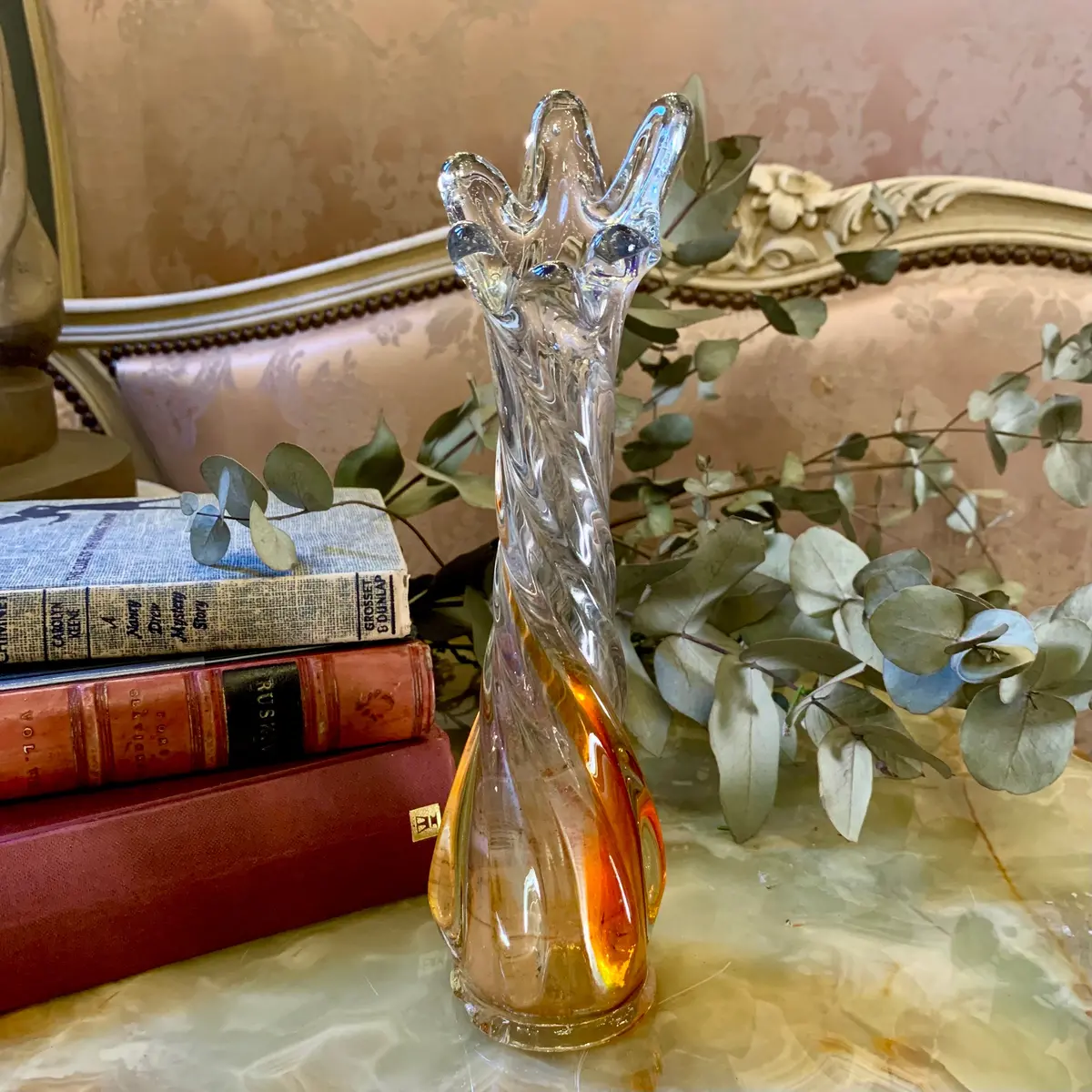 Clear And Orange Twisted Murano Vase 1