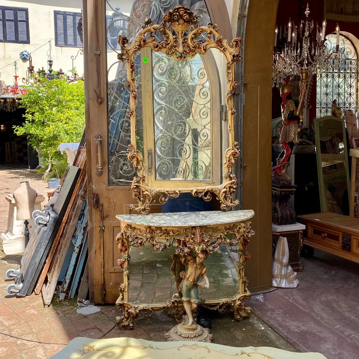 Very Rare And Special Antique Italian Cherub Console With Heavily Veined Marble From Verona, Italy 1