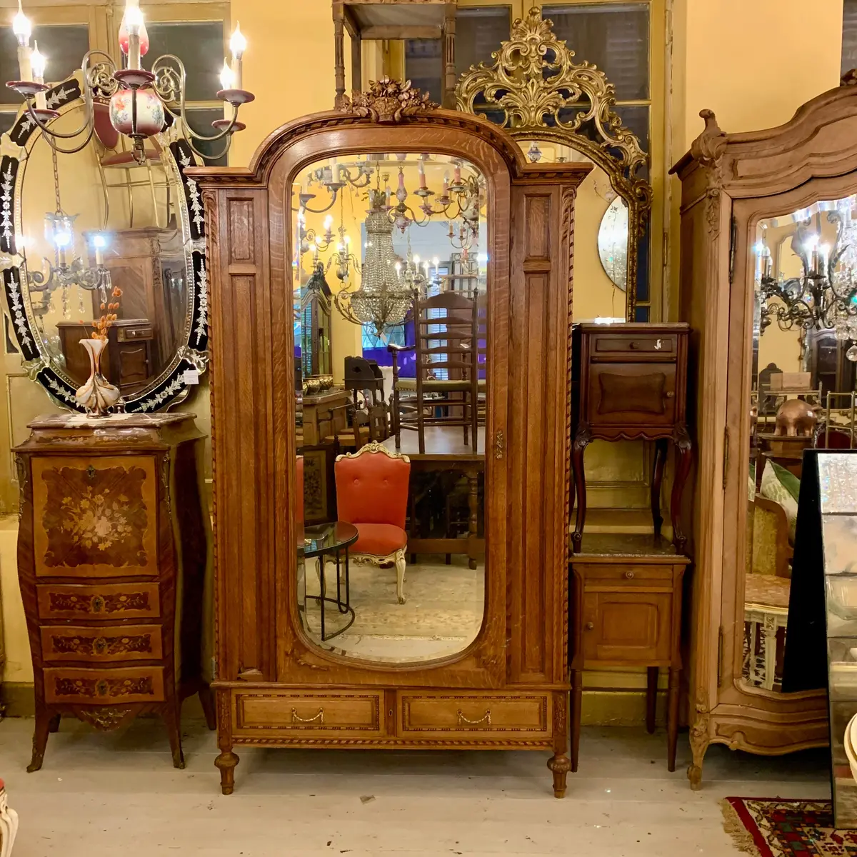 Antique Empire Era Armoire With Mirror Front 1