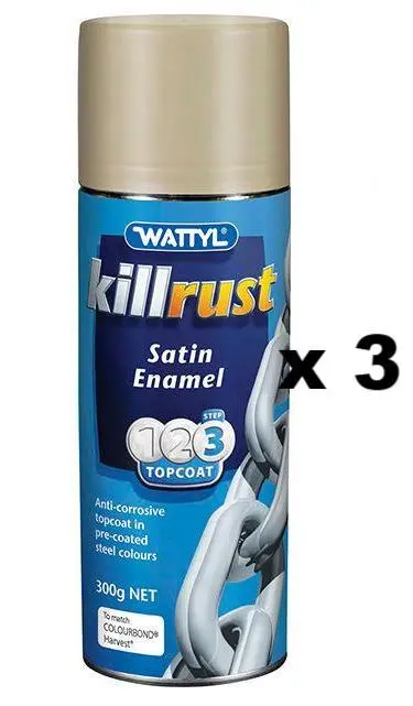 Wattyl Killrust Satin Enamel Spray Paint 300G Aerosol Harvest X 3 1