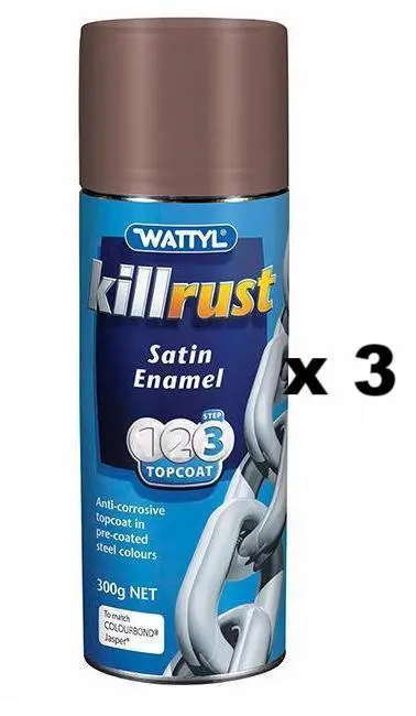 Wattyl Killrust Satin Enamel Spray Paint 300G Aerosol Jasper X 3 1