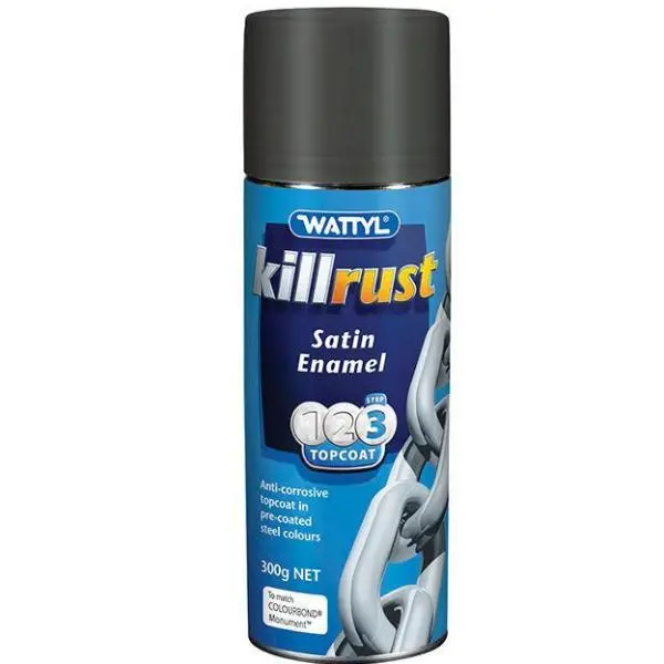 Wattyl Killrust Satin Enamel Spray Paint 300G Aerosol Monument 1