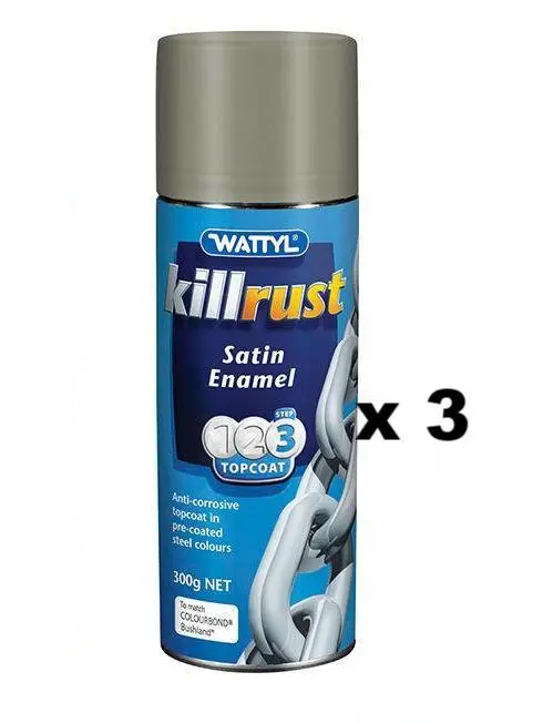 Wattyl Killrust Satin Enamel Spray Paint 300G Aerosol Bushland X 3 1