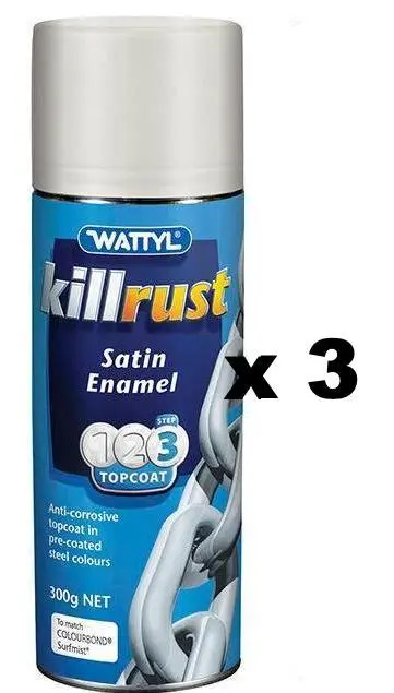 Wattyl Killrust Satin Enamel Spray Paint 300G Aerosol Surfmist X 3 1