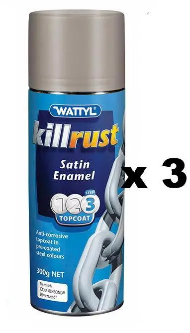 Wattyl Killrust Satin Enamel Spray Paint 300G Aerosol Riversand X 3 1