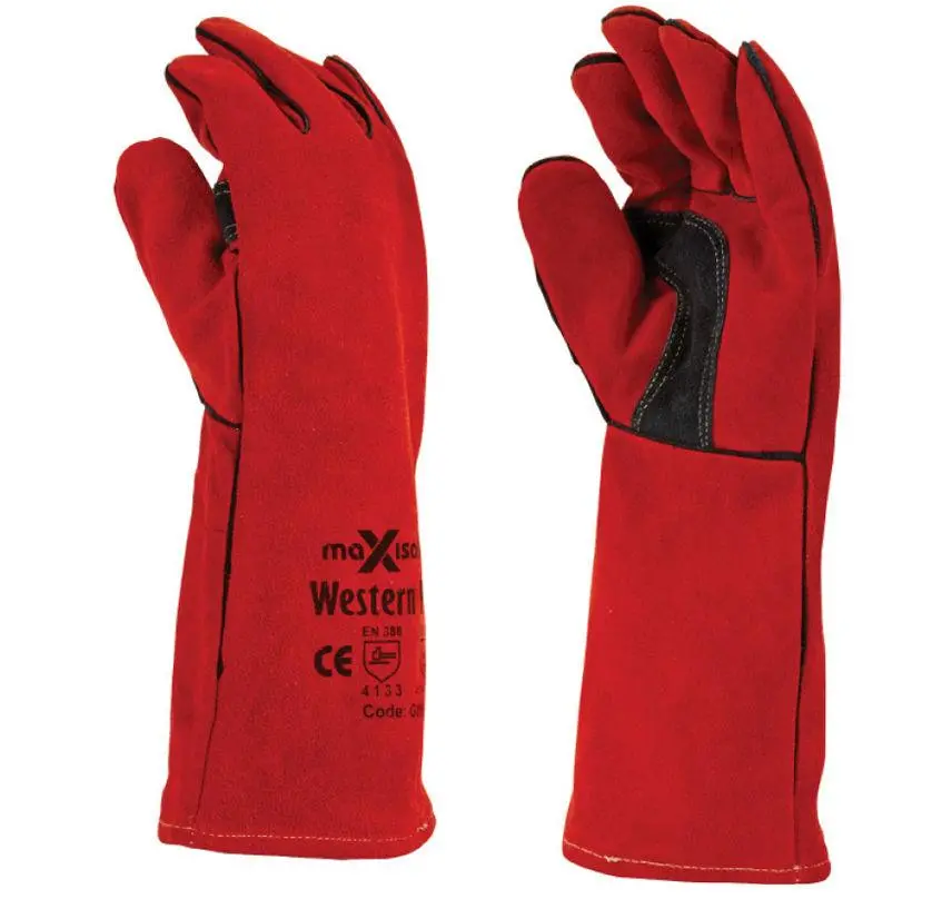Maxisafe Western Red Welding Gauntlet Safety Protection Gloves Pizza Oven 1