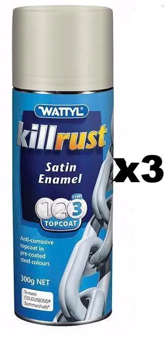 Wattyl Killrust Satin Enamel Spray Paint 300G Aerosol Summershade X 3 1