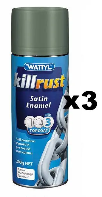 Wattyl Killrust Satin Enamel Spray Paint 300G Aerosol Wilderness X 3 1
