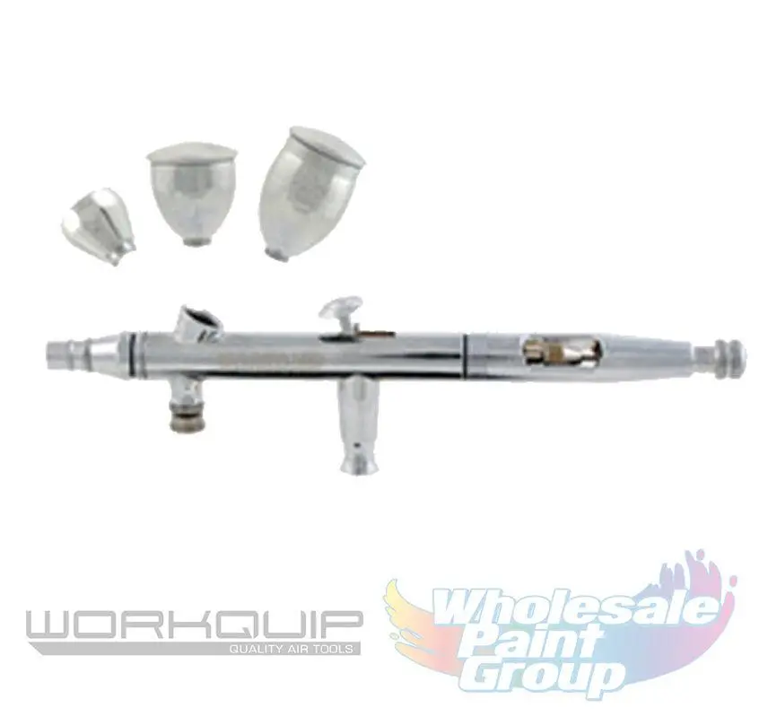 Workquip Air Brush Kit Double Action Trigger 3 Pots All Paint & Ink 04138 1