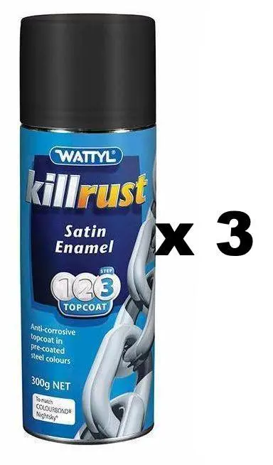 Wattyl Killrust Satin Enamel Spray Paint 300G Aerosol Nightsky X 3 1