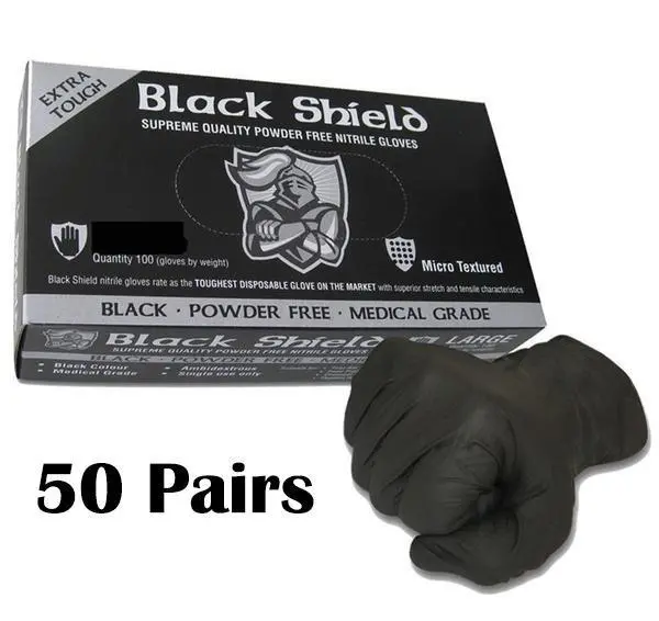 100X Black Shield Quality Extra Heavy Duty Nitrile Mechanic Gloves Tattoo Paint 1