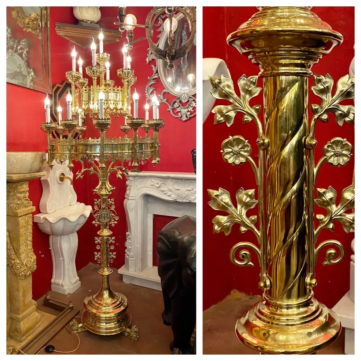 Amazing Antique Polished Brass Cathedral Candelabra 1