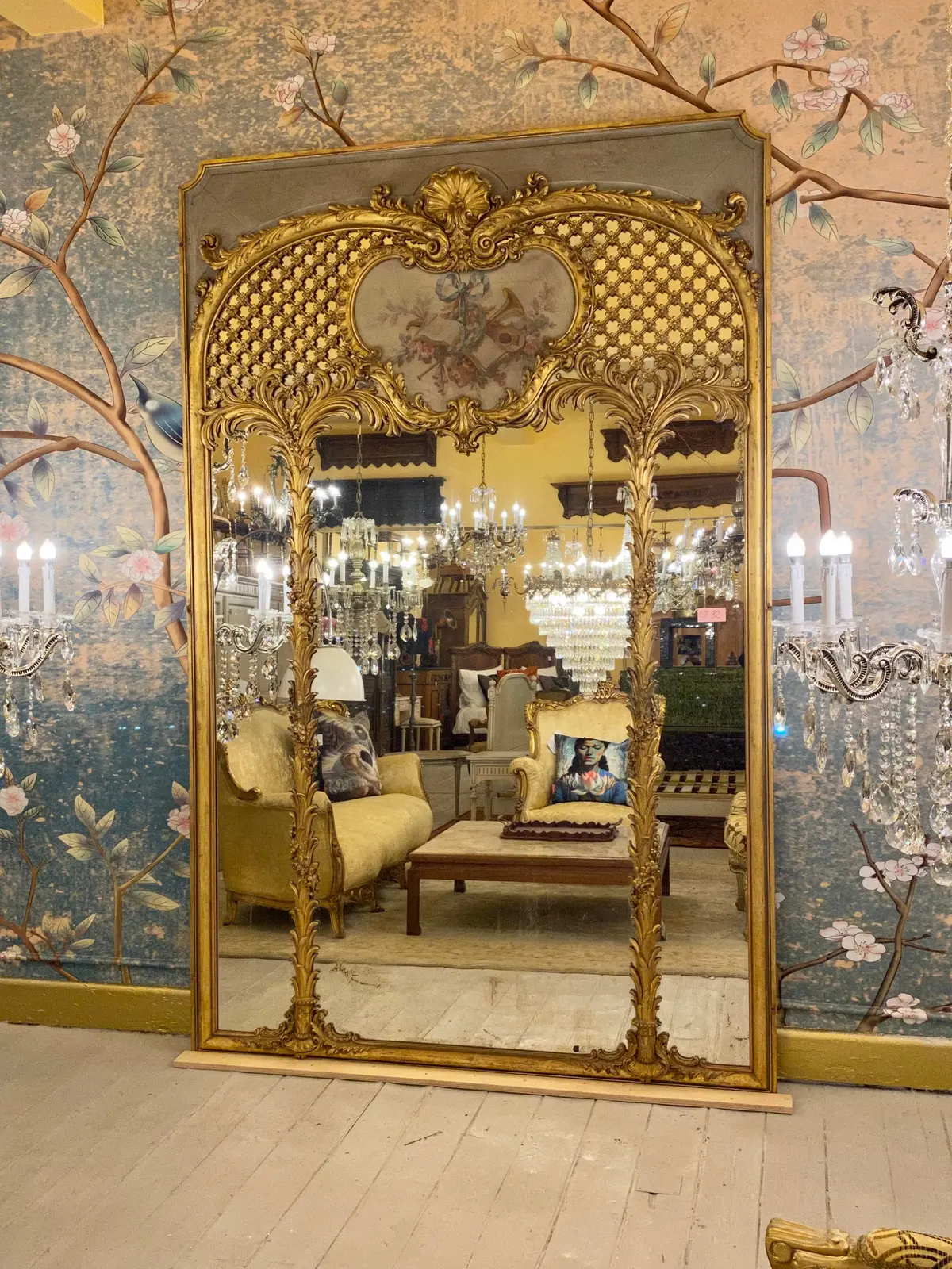 Antique French Trumeau Mirror With Gilt Details - Sold 1