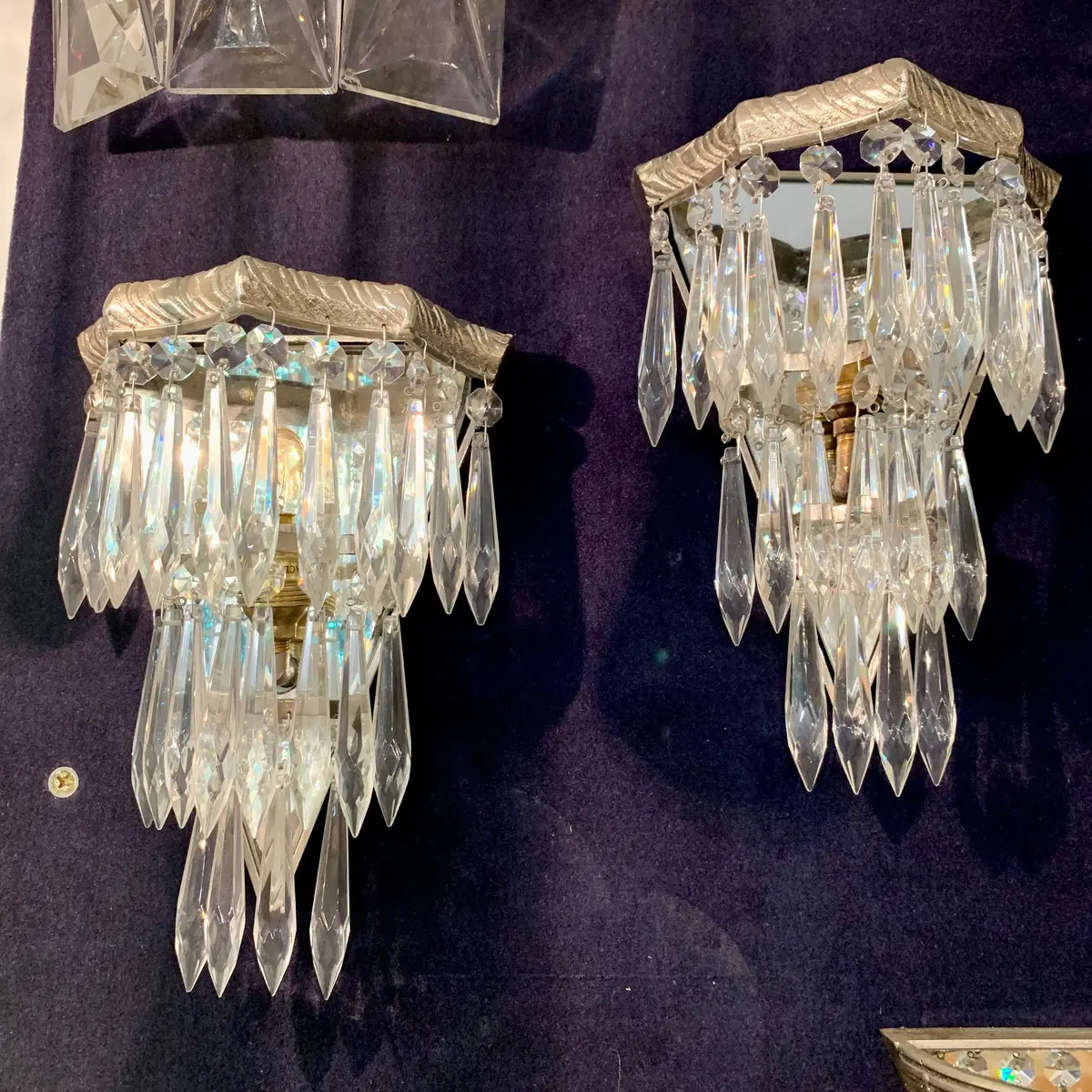 Pair Of Nickel &  Crystal Waterfall Sconce - Sold 1
