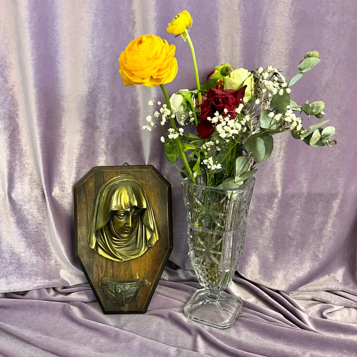 Sorrowful Madonna Wall Font In Brass And Wood 1