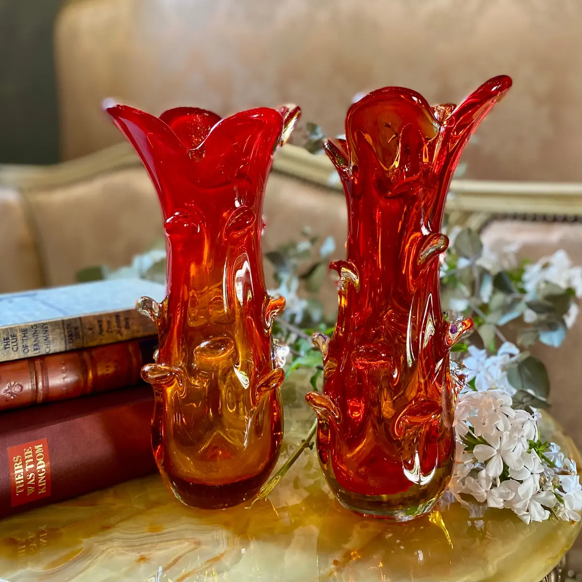 Stunning Pair Of Burnt Orange Murano Vases - Sold 1