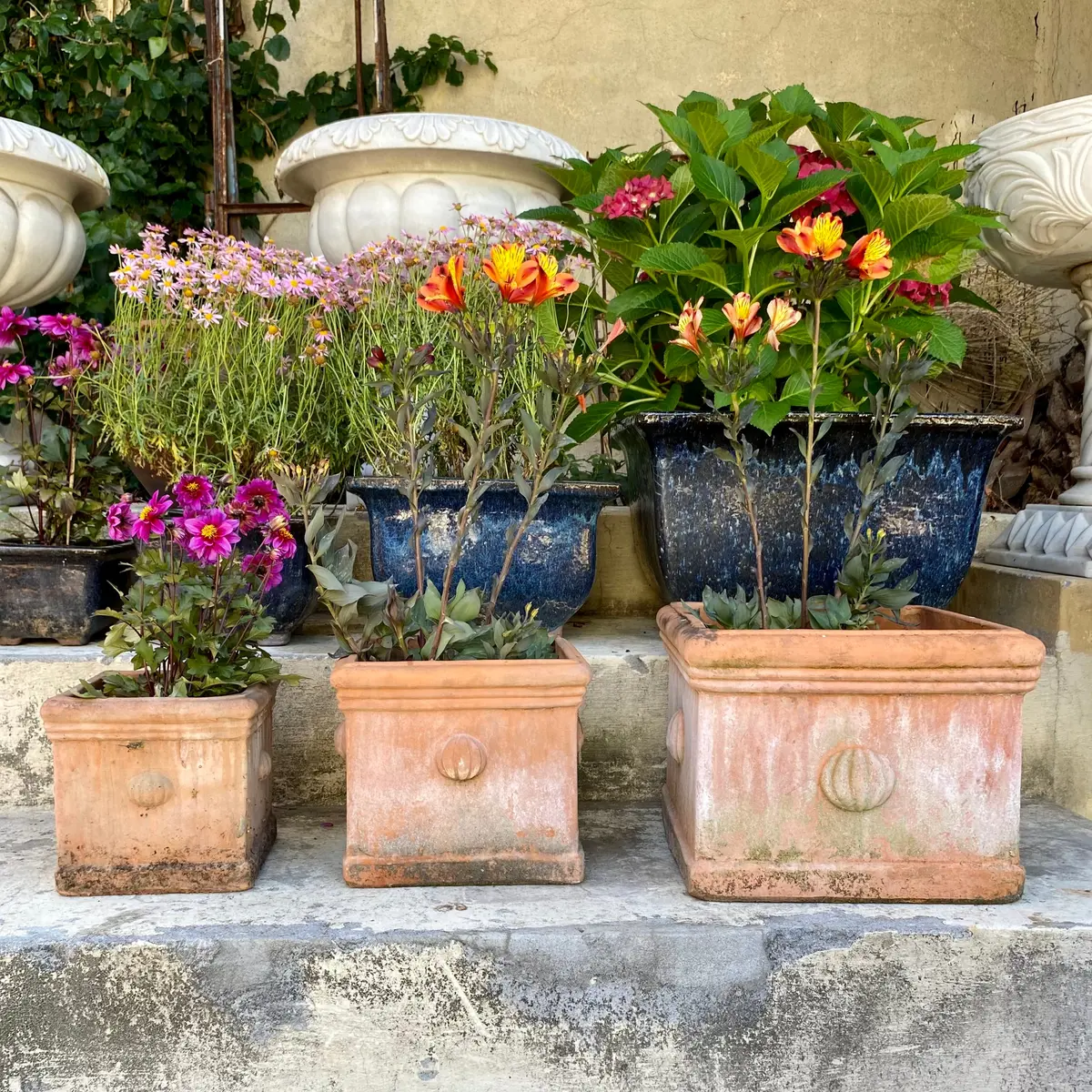 Aged Italian Style Square Terracotta Planters - Sold 1