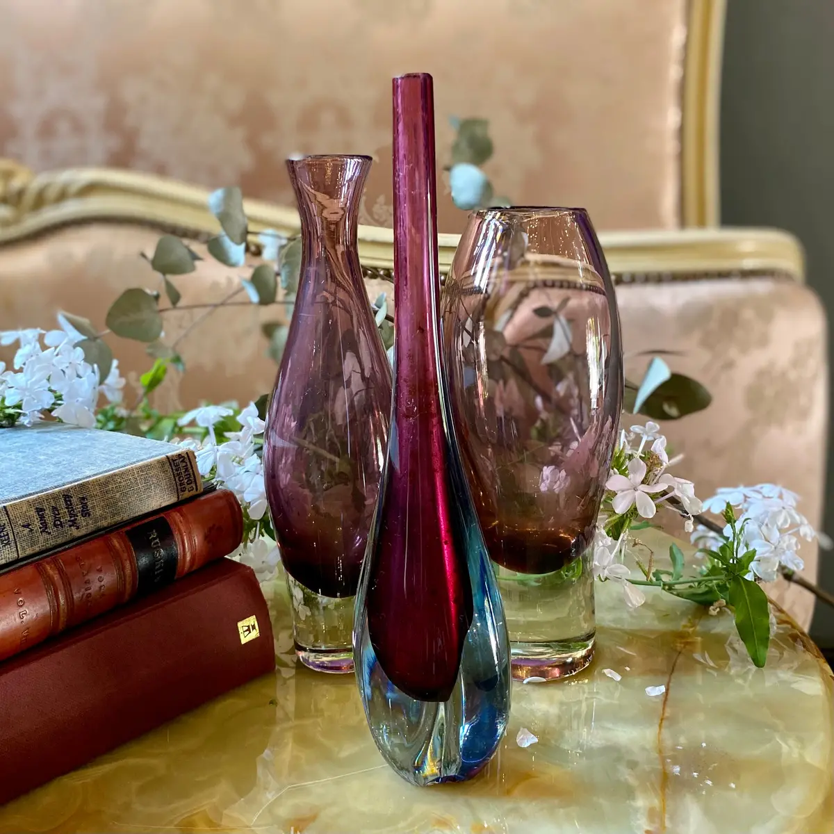 Set Of 3 Elegant Purple Murano Vases 1