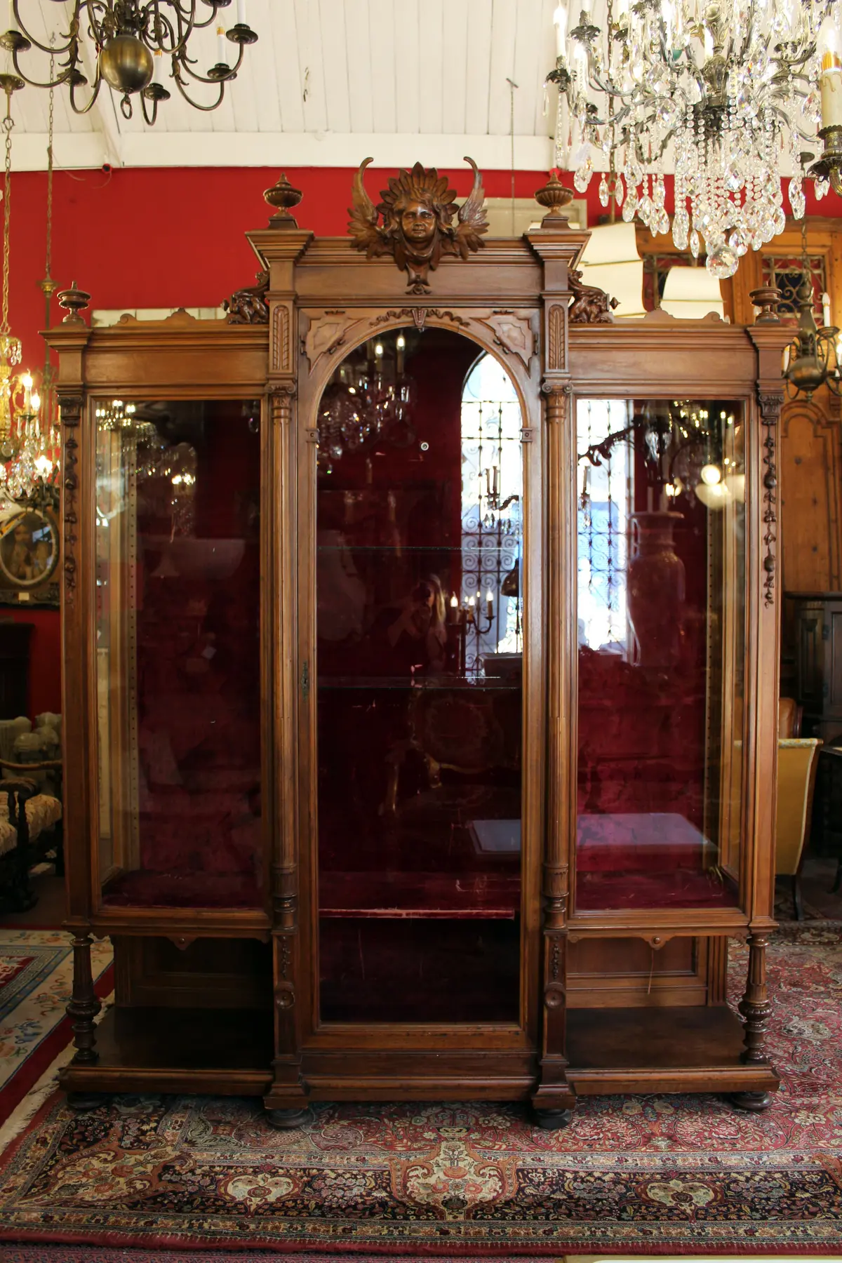 Antique French Renaissance Revival Walnut Vitrine Cabinet - Sold 1