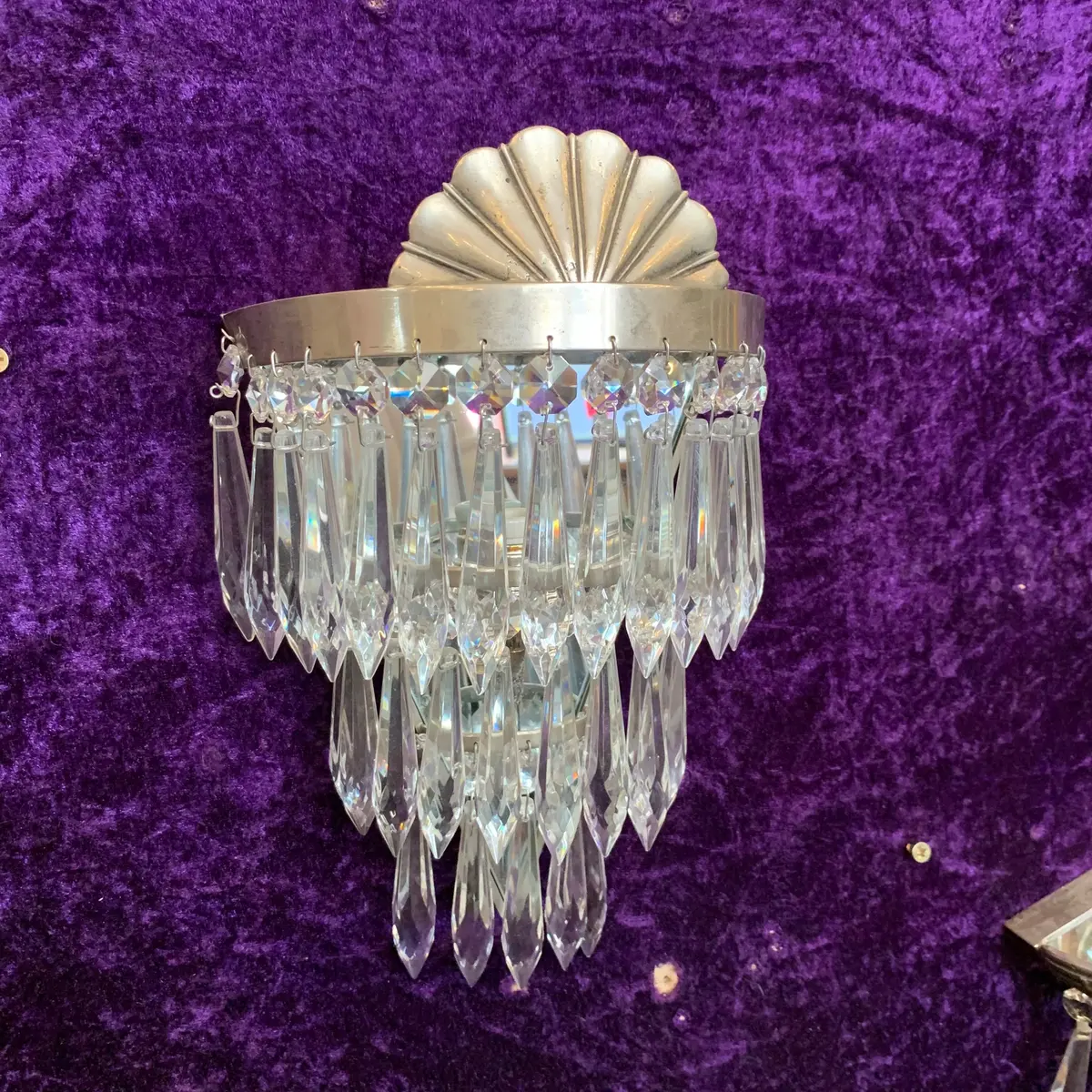 Nickel & Crystal Sconce With Scallop Cast Design - Sold 1