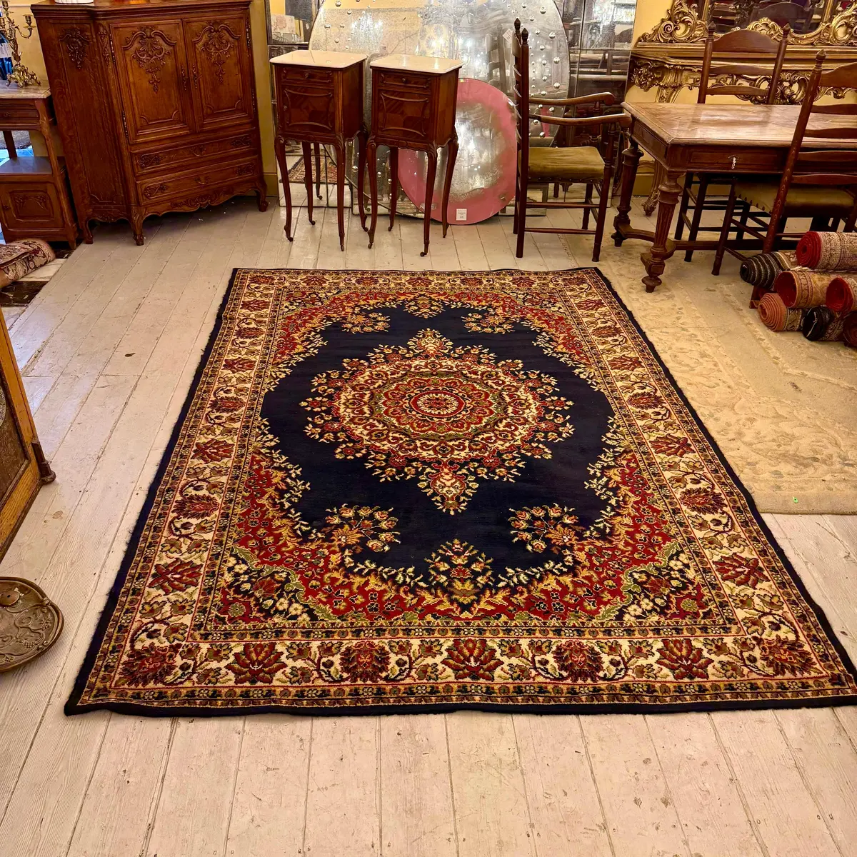 Vintage Black Rosette Medallion Carpet, 275 × 189 Cm 1