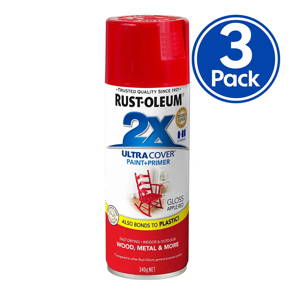 Rust-Oleum 2X Gloss Paint & Primer Spray Paint 340G Apple Red X 3 Pack 1