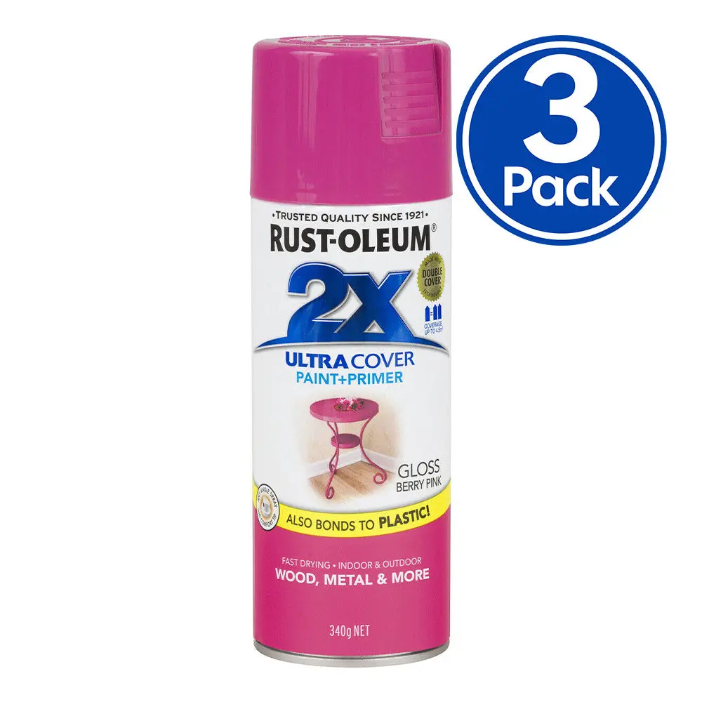 Rust-Oleum 2X Gloss Paint & Primer Spray Paint 340G Berry Pink X 3 Pack 1