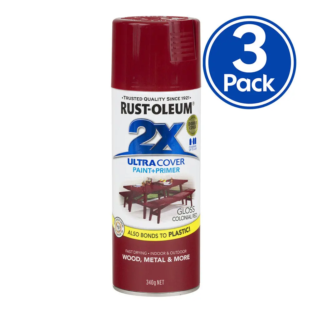 Rust-Oleum 2X Gloss Paint & Primer Spray Paint 340G Colonial Red X 3 Pack 1