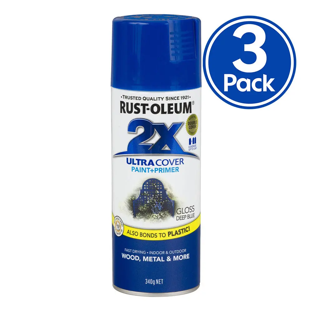 Rust-Oleum 2X Gloss Paint & Primer Spray Paint 340G Deep Blue X 3 Pack 1