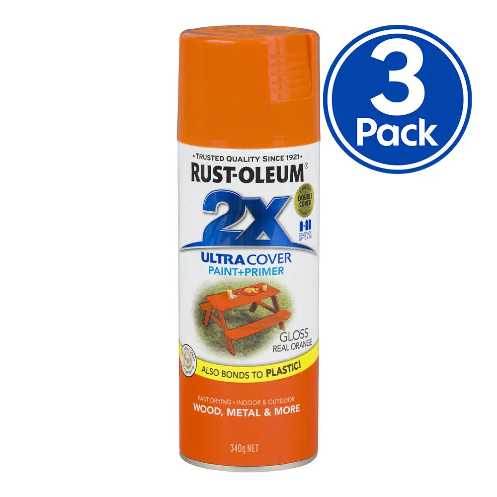 Rust-Oleum 2X Gloss Paint & Primer Spray Paint 340G Real Orange X 3 Pack 1
