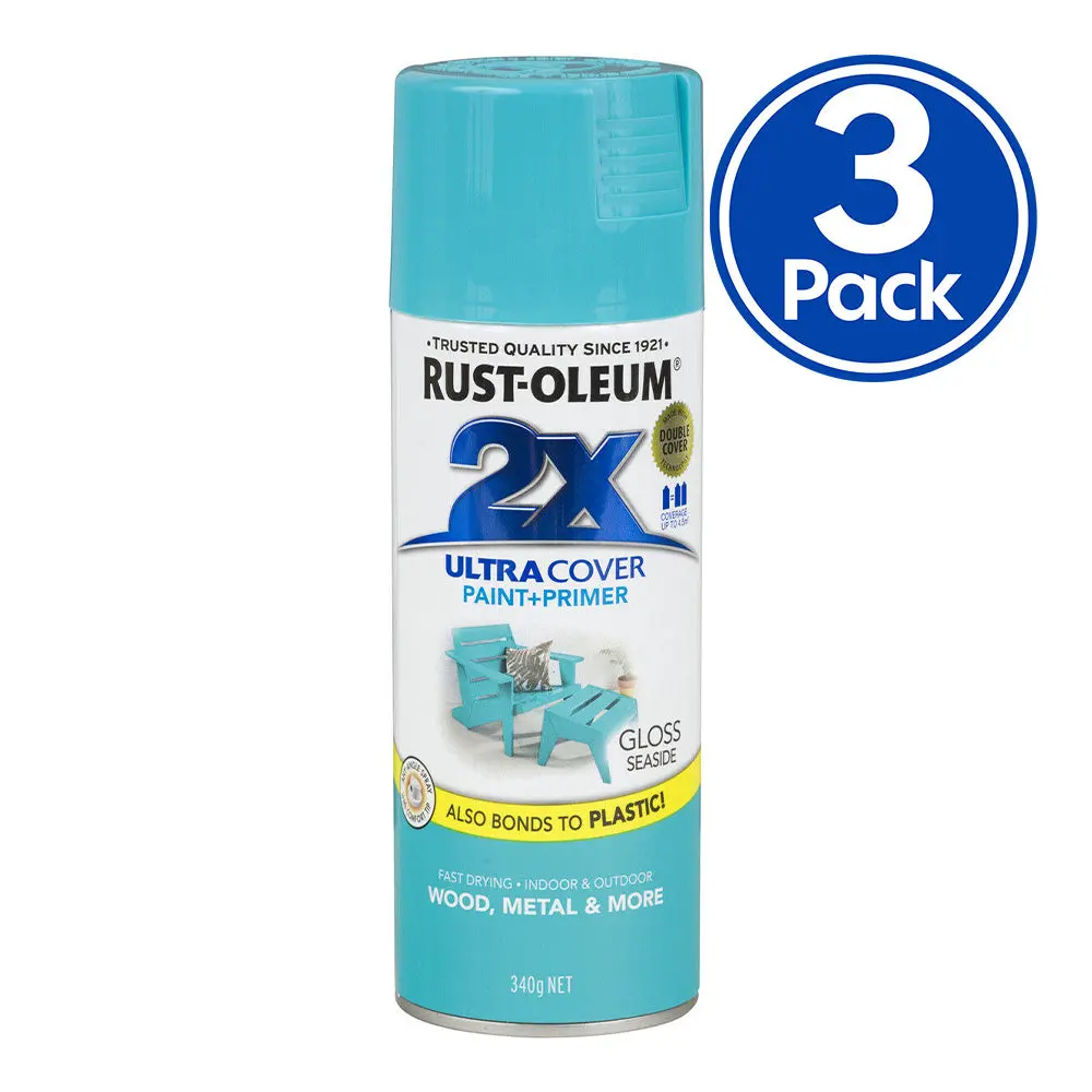 Rust-Oleum 2X Gloss Paint & Primer Spray Paint 340G Seaside Blue X 3 Pack 1