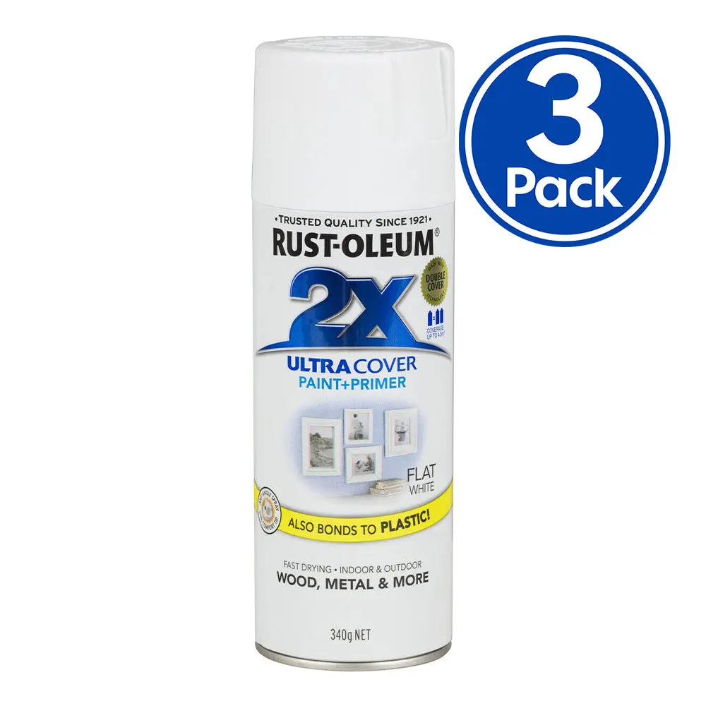 Rust-Oleum 2X Gloss Paint & Primer Spray Paint 340G White X 3 Pack 1