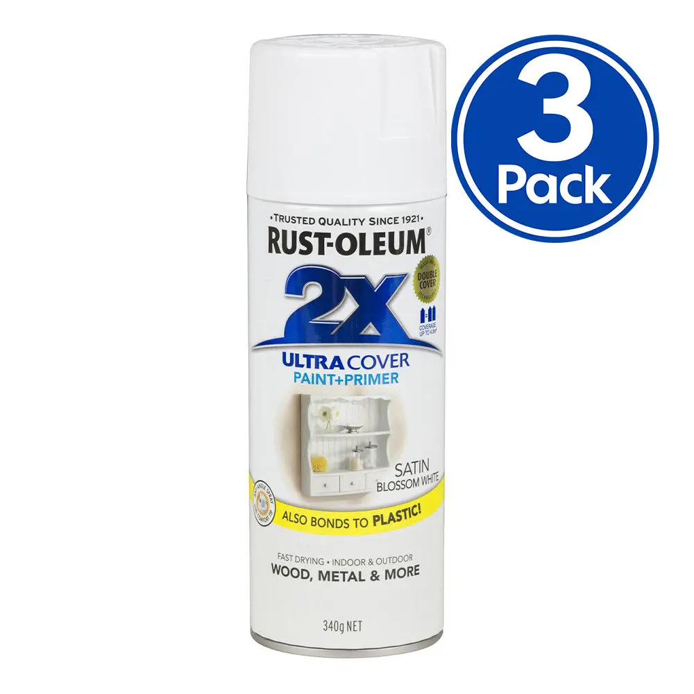 Rust-Oleum 2X Satin Paint & Primer Spray Paint 340G Blossom White X 3 Pack 1