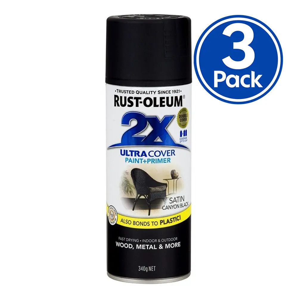 Rust-Oleum 2X Satin Paint & Primer Spray Paint 340G Canyon Black X 3 Pack 1