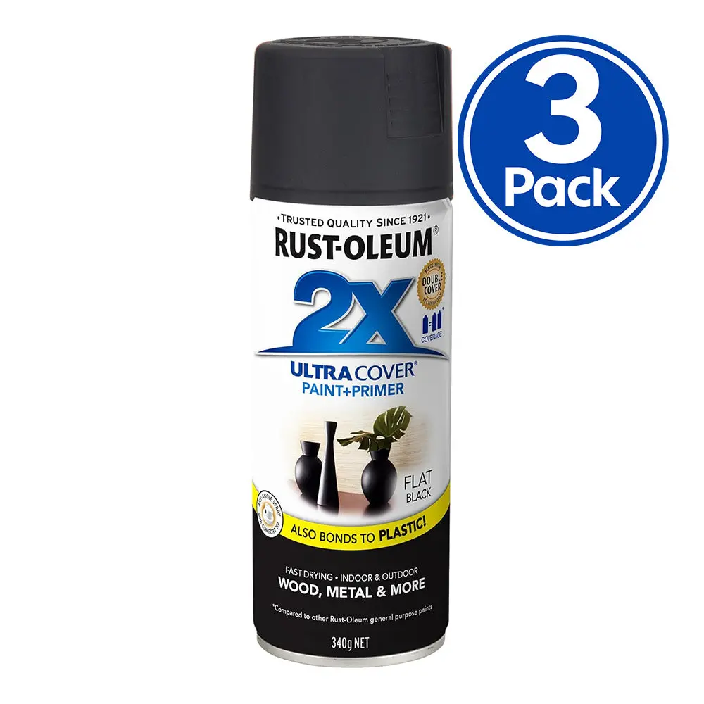 Rust-Oleum 2X Ultra Cover Flat Paint & Primer Spray Paint 340G Flat Black X 3 1