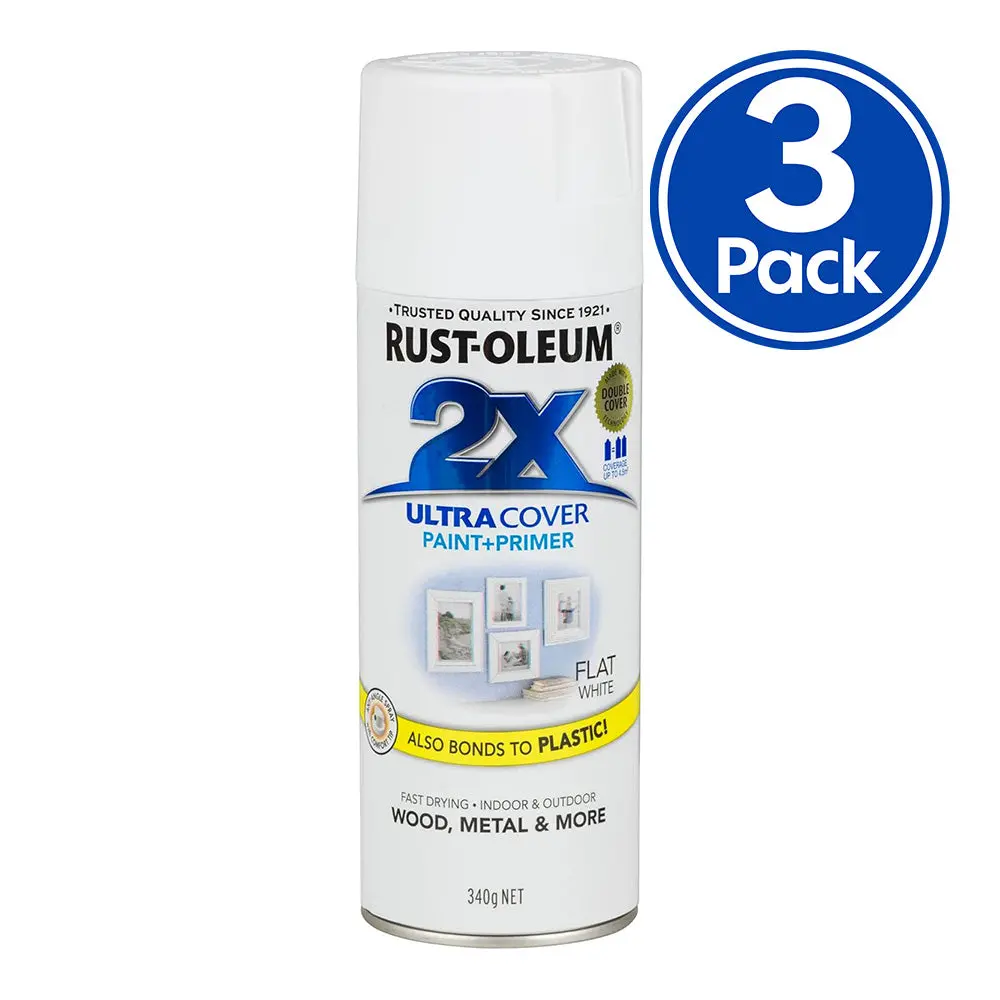 Rust-Oleum 2X Ultra Cover Flat Paint & Primer Spray Paint 340G Flat White X 3 1