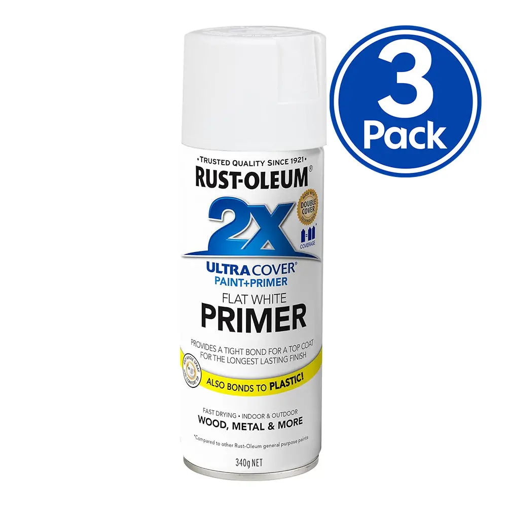 Rust-Oleum 2X Ultra Cover Flat Primer Spray Paint 340G White X 3 Pack 1