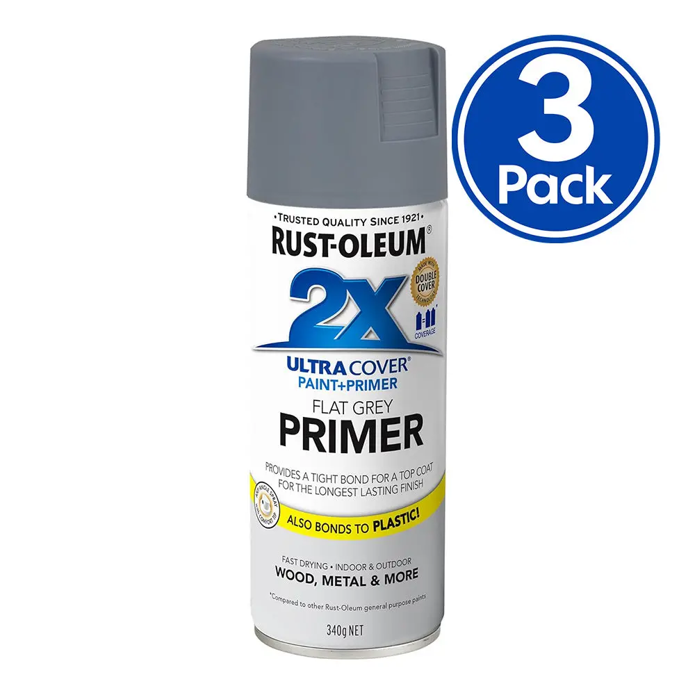 Rust-Oleum 2X Ultra Cover Flat Primer Spray Paint 340G Flat Grey X 3 Pack 1
