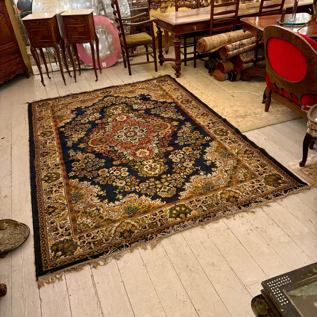 Vintage Navy Floral Medallion Carpet 1