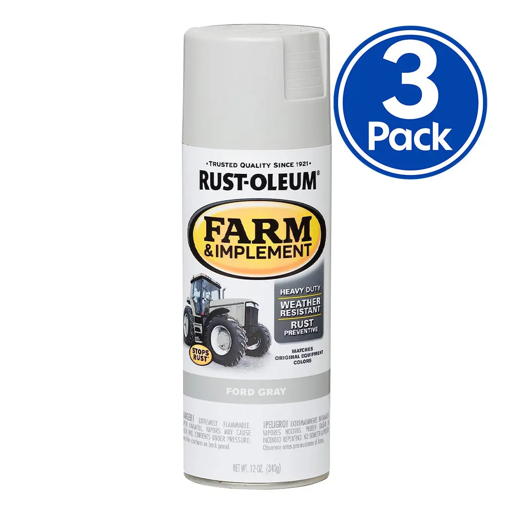 Rust-Oleum Farm Equipment Spray Paint Ford Grey 340G Aerosol X 3 Pack 1