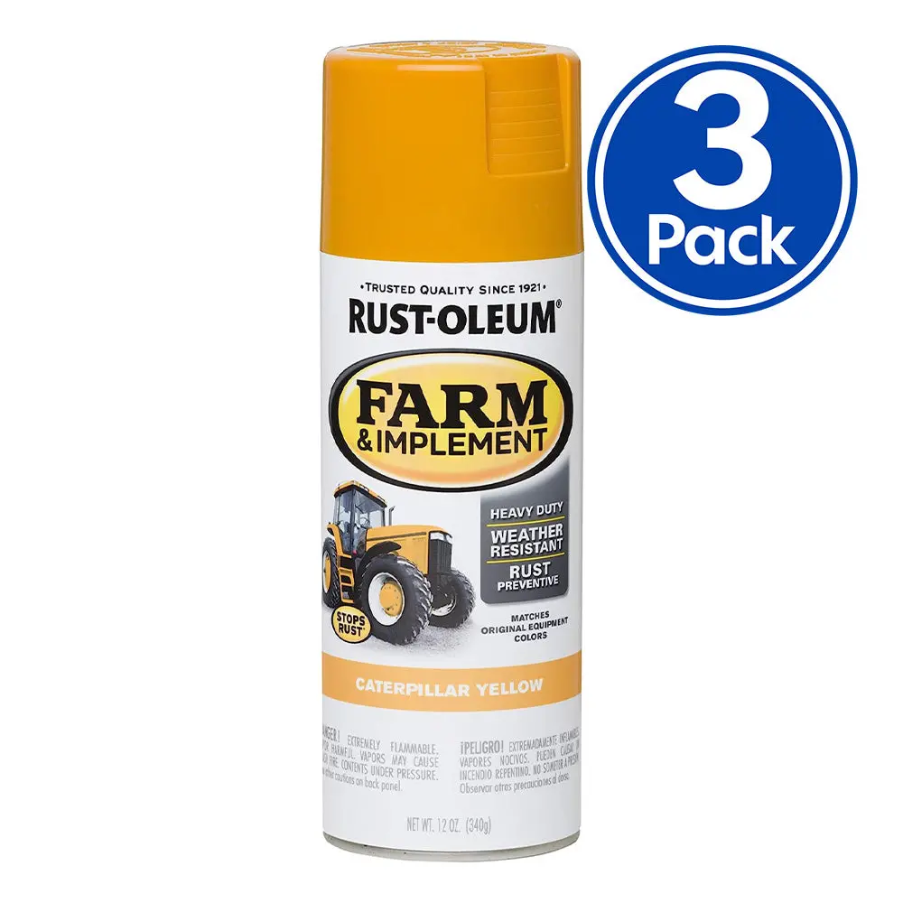 Rust-Oleum Farm Equipment Spray Paint Caterpillar Yellow 340G Aerosol X 3 Pack 1